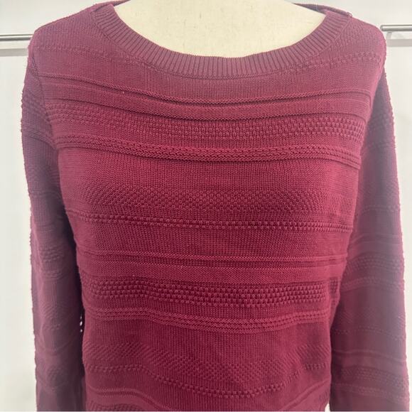 Loft Size L Burgundy Cotton Crew Neck Cable Pullover Sweater Business Casual - Picture 5 of 11